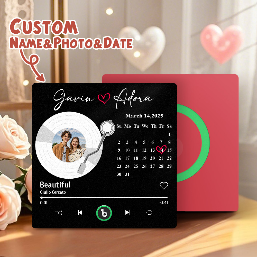 New 4.0 Upgrade Custom Music Fridge Magnet Colorful Frame Album Fridge Magnet Can Play Songs Gift for Couple Can Upload Your Music