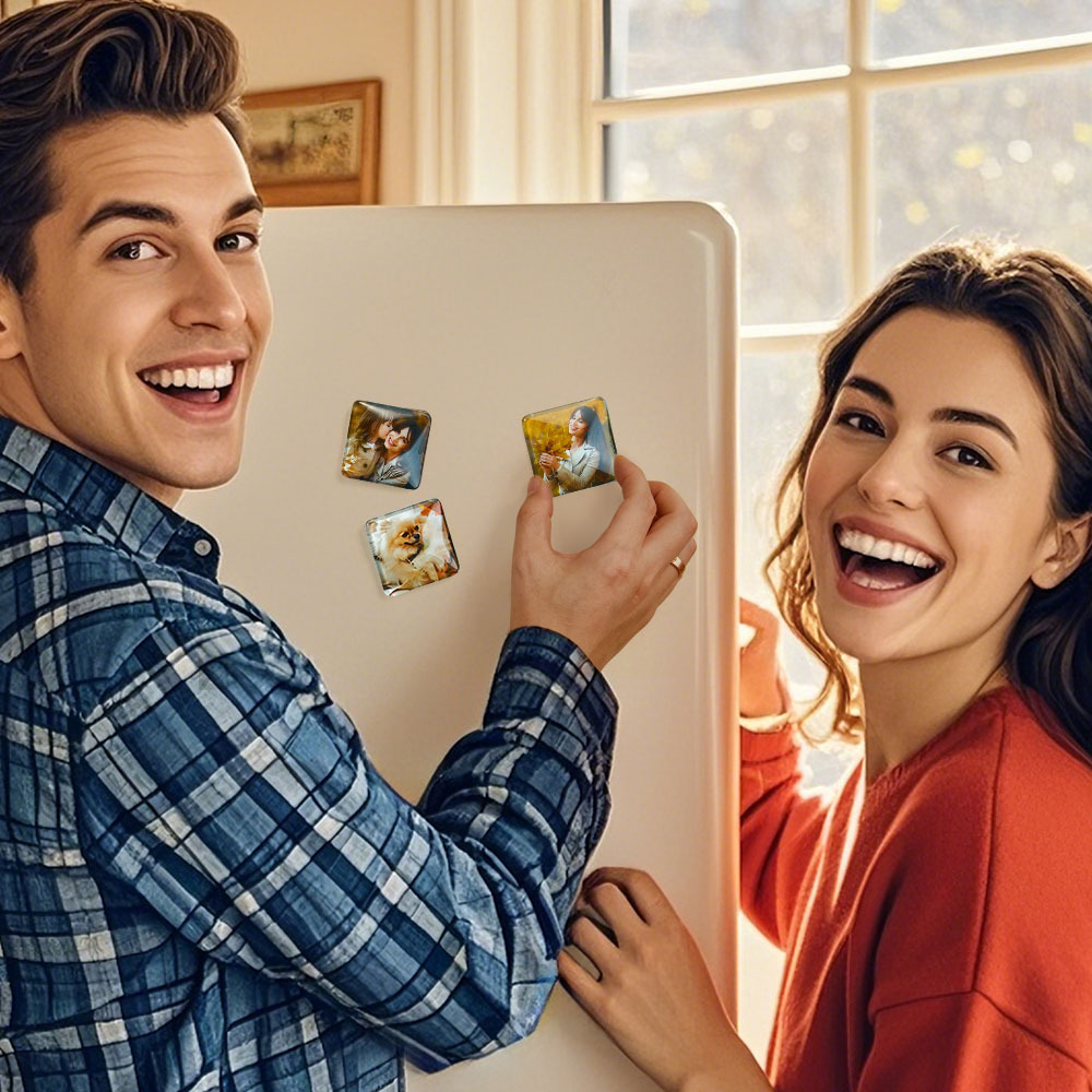 Custom Photo Fridge Magnetic Personalized Square Glass Refrigerator Magnet Home Decor Gift Idea - MusicFridgeMagnets