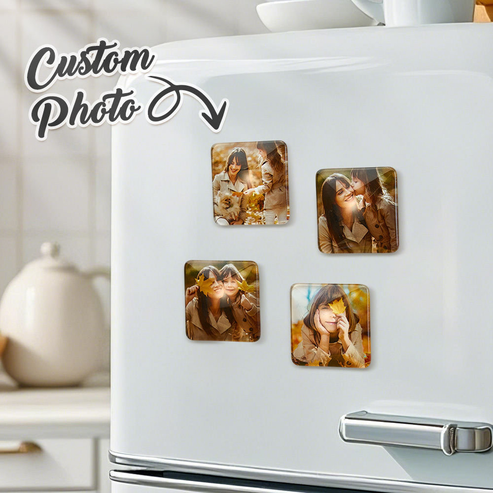 Custom Photo Fridge Magnetic Personalized Square Glass Refrigerator Magnet Home Decor Gift Idea - MusicFridgeMagnets