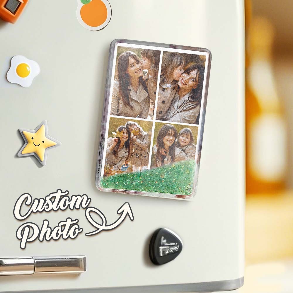Custom Quicksand Fridge Magnet Personalized Photo Refrigerator Magnet Home Decoration Mother's Day Gift