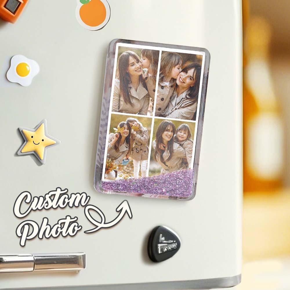 Custom Quicksand Fridge Magnet Personalized Photo Refrigerator Magnet Home Decoration Mother's Day Gift