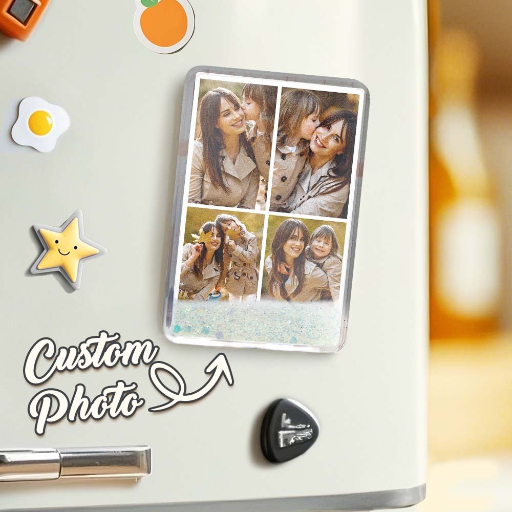 Custom Quicksand Fridge Magnet Personalized Photo Refrigerator Magnet Home Decoration Mother's Day Gift