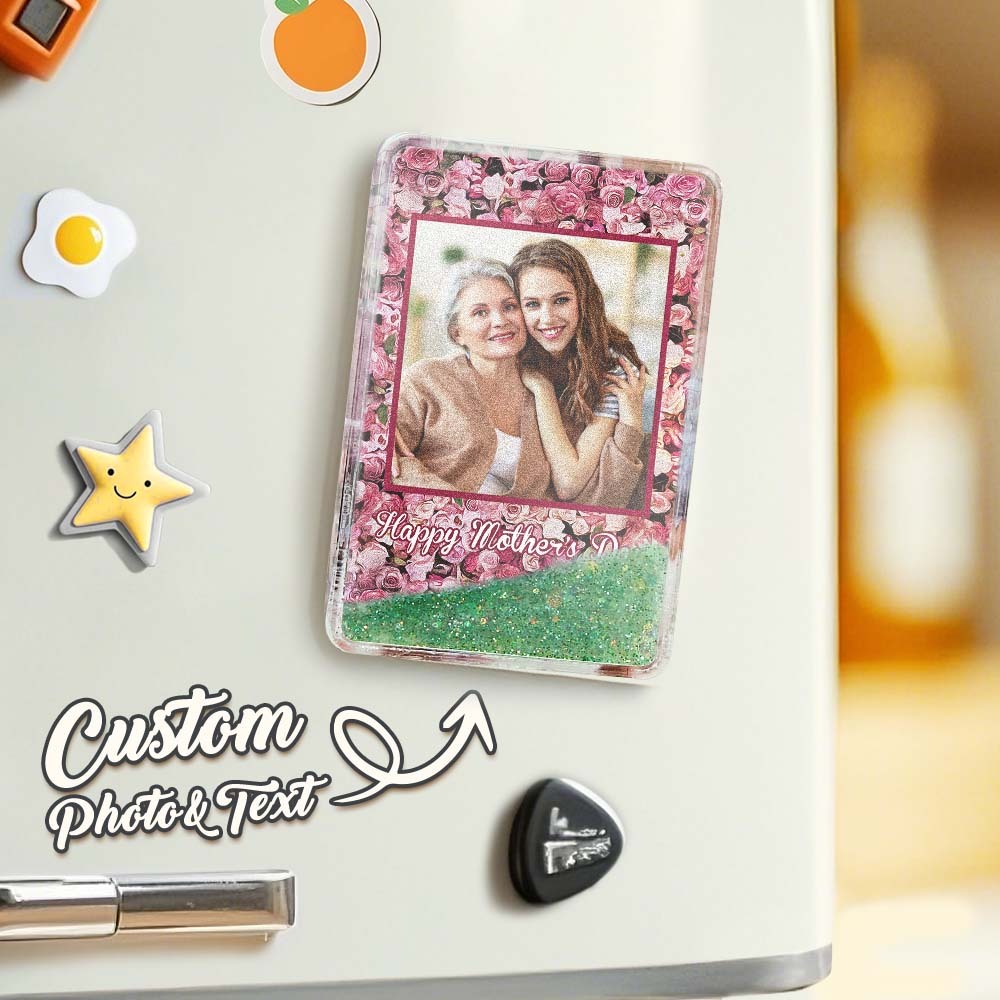Custom Quicksand Fridge Magnet Personalized Photo Refrigerator Magnet Home Decoration Happy Mother's Day