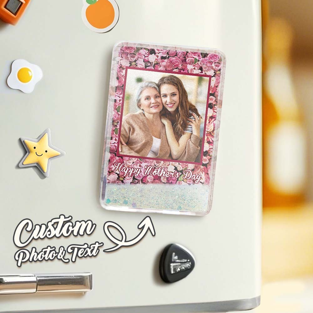 Custom Quicksand Fridge Magnet Personalized Photo Refrigerator Magnet Home Decoration Happy Mother's Day