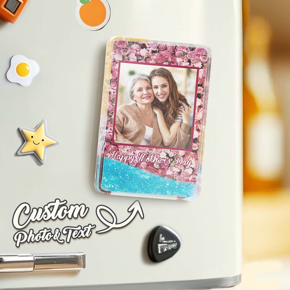 Custom Quicksand Fridge Magnet Personalized Photo Refrigerator Magnet Home Decoration Happy Mother's Day