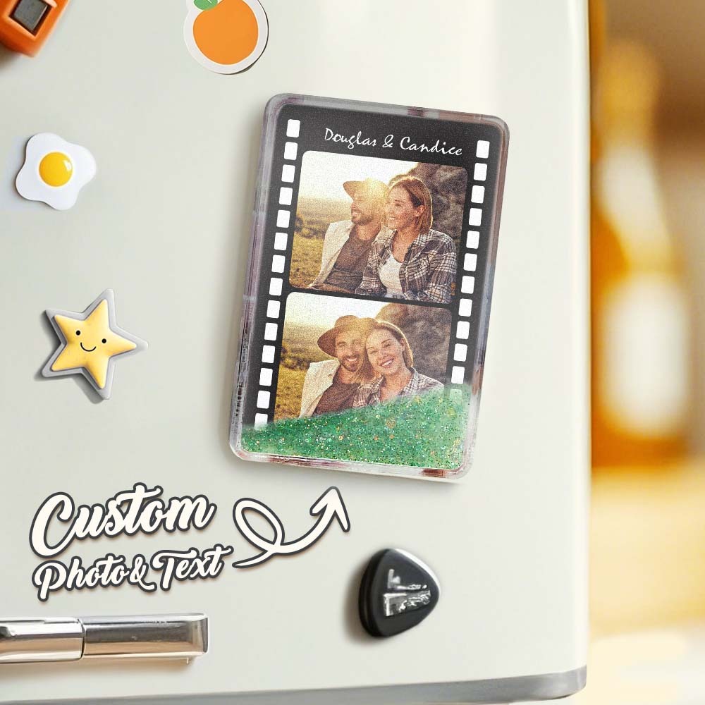 Custom Quicksand Fridge Magnet Personalized Film Photo Refrigerator Magnet Home Decoration Gift for Lover