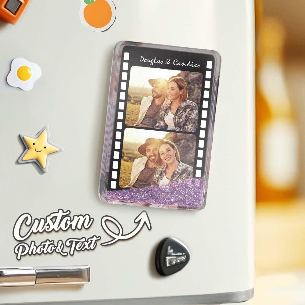 Custom Quicksand Fridge Magnet Personalized Film Photo Refrigerator Magnet Home Decoration Gift for Lover