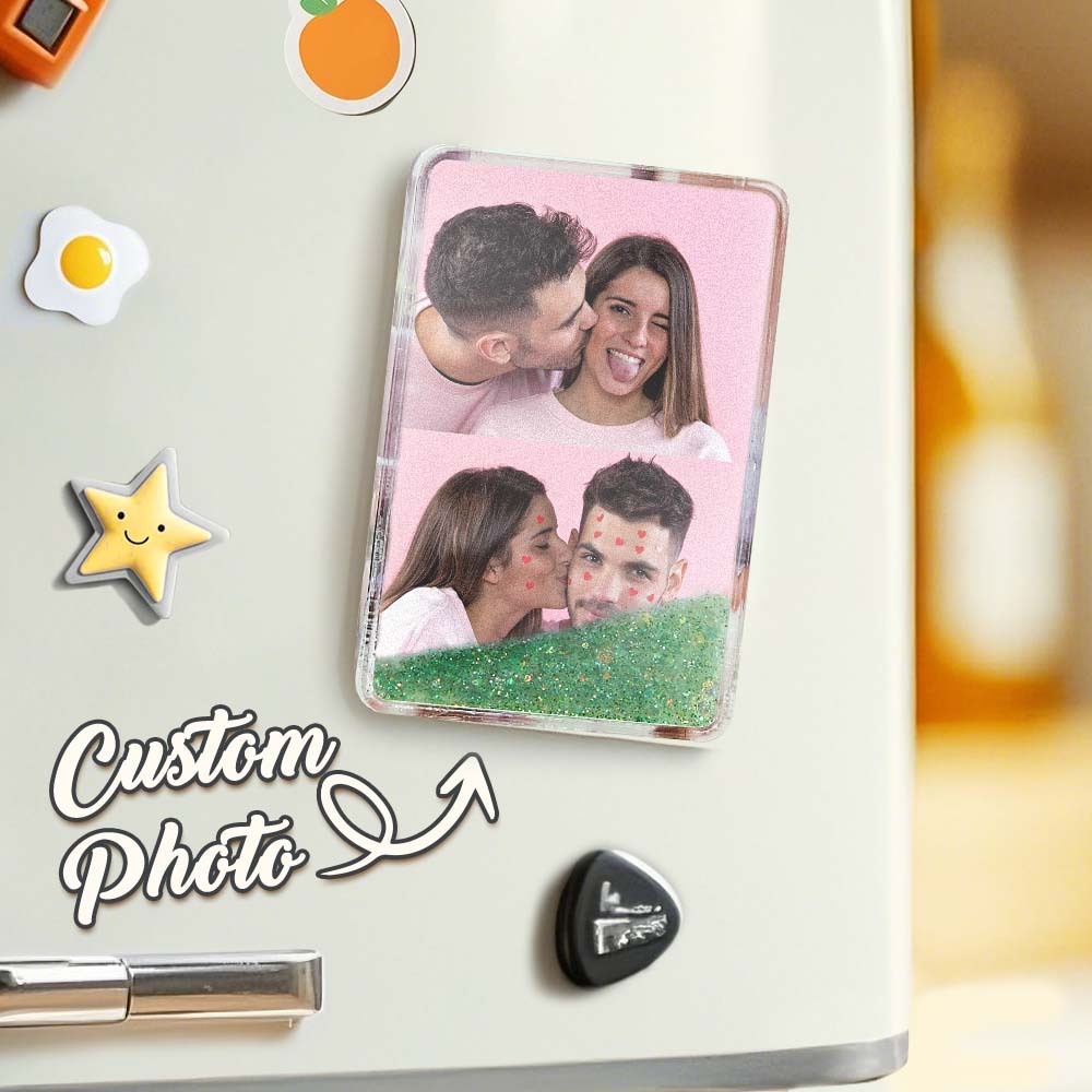 Custom Quicksand Fridge Magnet Personalized Photo Refrigerator Magnet Home Decoration Anniversary Gift