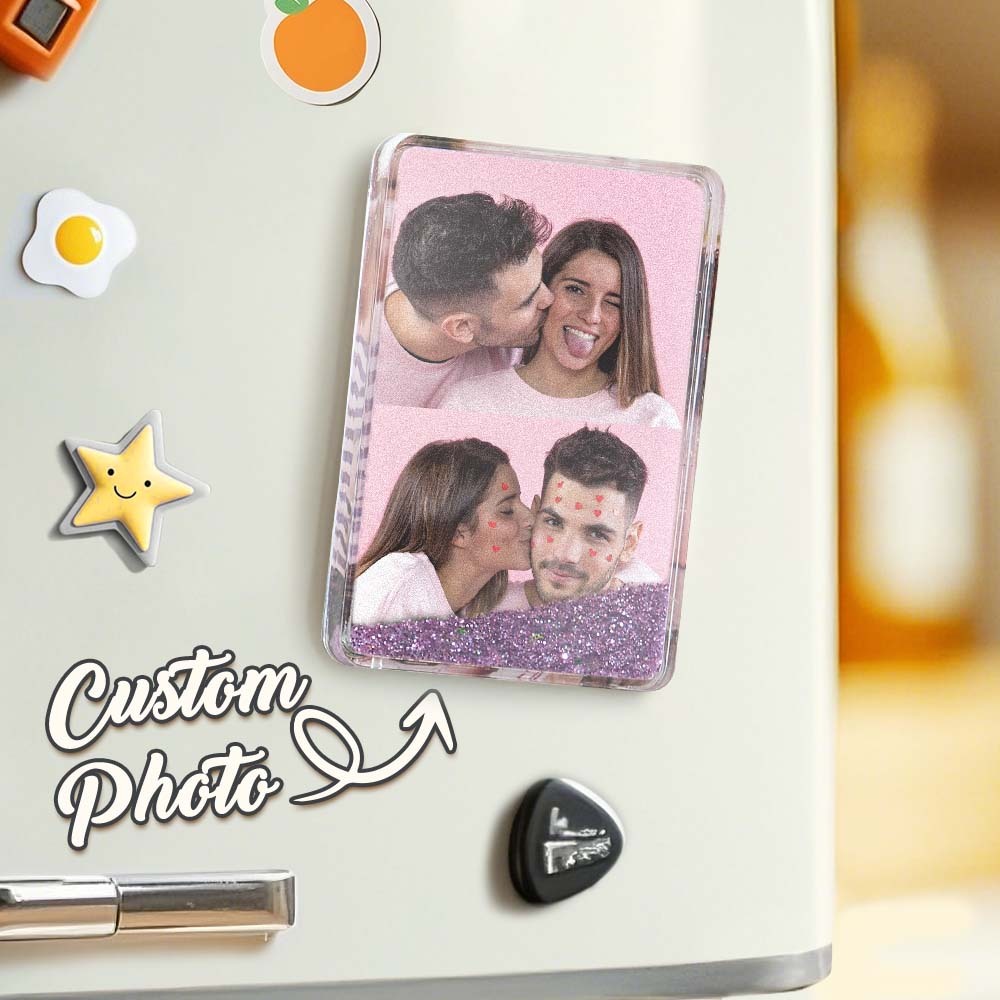 Custom Quicksand Fridge Magnet Personalized Photo Refrigerator Magnet Home Decoration Anniversary Gift