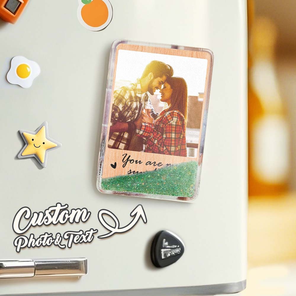 Custom Quicksand Fridge Magnet Personalized Photo Refrigerator Magnet Home Decoration Gift for Lover