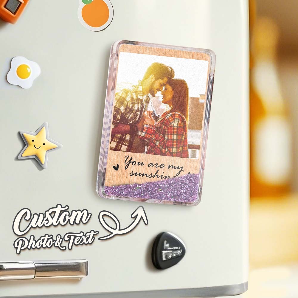 Custom Quicksand Fridge Magnet Personalized Photo Refrigerator Magnet Home Decoration Gift for Lover