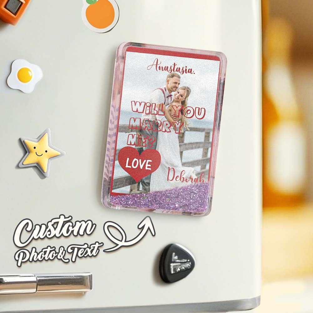 Custom Quicksand Fridge Magnet Personalized Photo Refrigerator Magnet Home Decoration Will You Marry Me