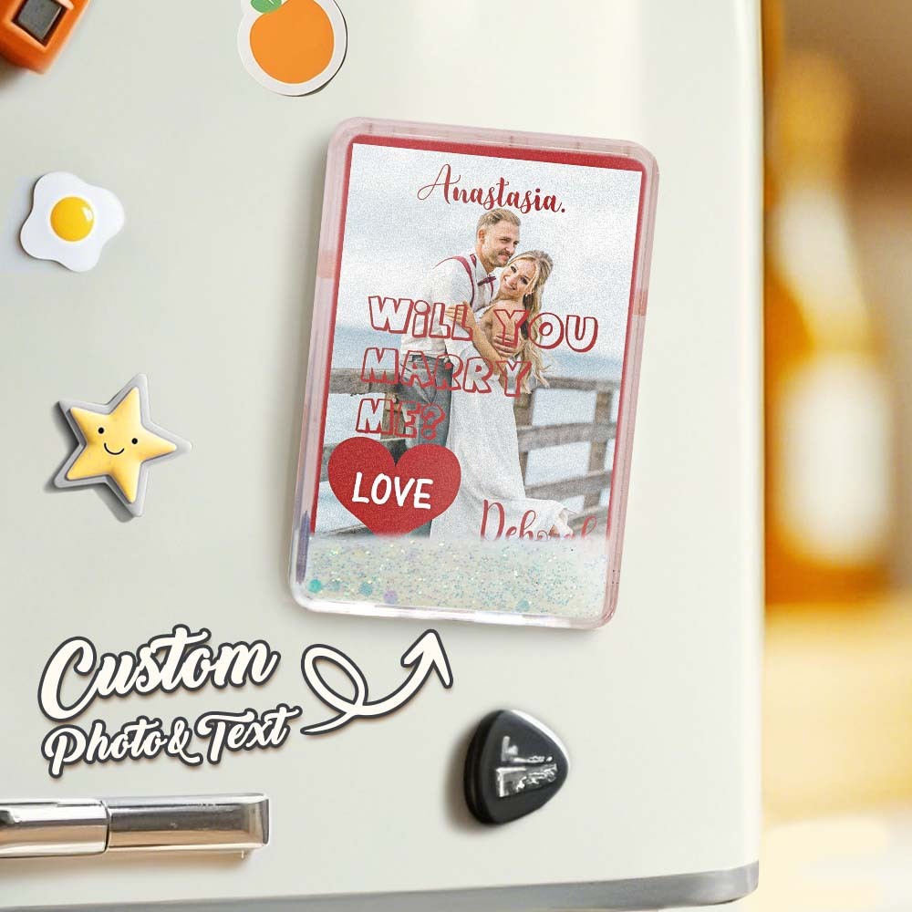 Custom Quicksand Fridge Magnet Personalized Photo Refrigerator Magnet Home Decoration Will You Marry Me