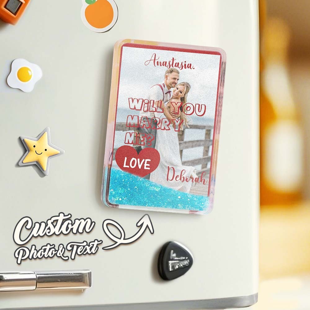 Custom Quicksand Fridge Magnet Personalized Photo Refrigerator Magnet Home Decoration Will You Marry Me