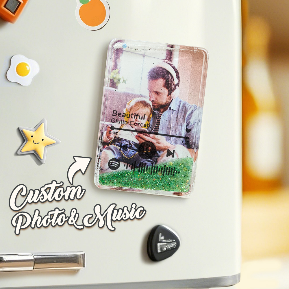 Custom Quicksand Fridge Magnet With Music Personalized Photo Refrigerator Magnet Home Decoration Gift for Couple