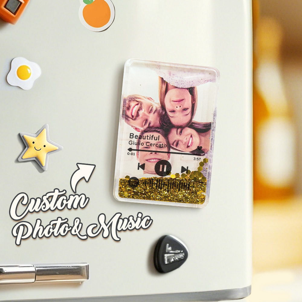 Custom Quicksand Fridge Magnet With Music Personalized Photo Refrigerator Magnet Home Decoration Gift for Couple