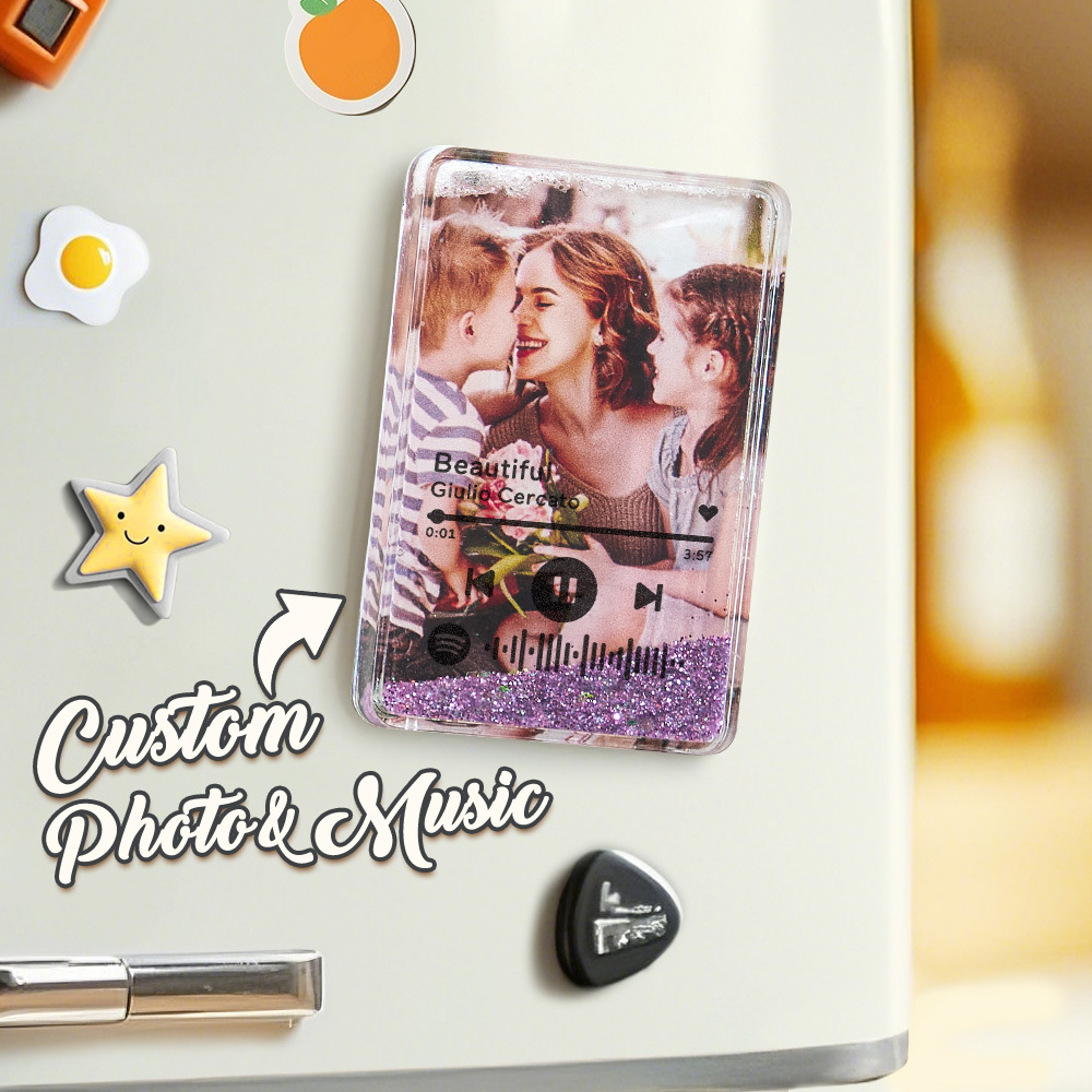 Custom Quicksand Fridge Magnet With Music Personalized Photo Refrigerator Magnet Home Decoration Gift for Couple