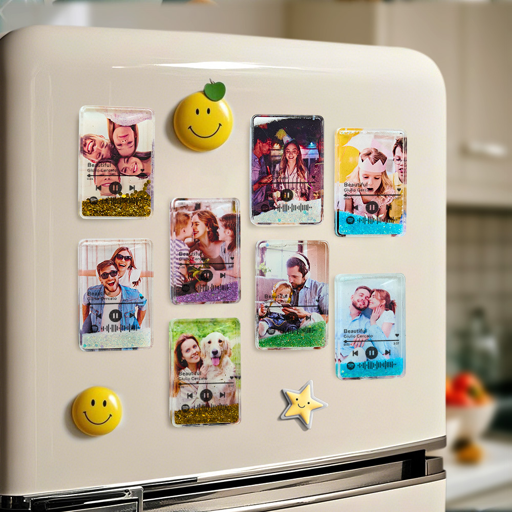 Custom Quicksand Fridge Magnet With Music Personalized Photo Refrigerator Magnet Home Decoration Gift for Couple