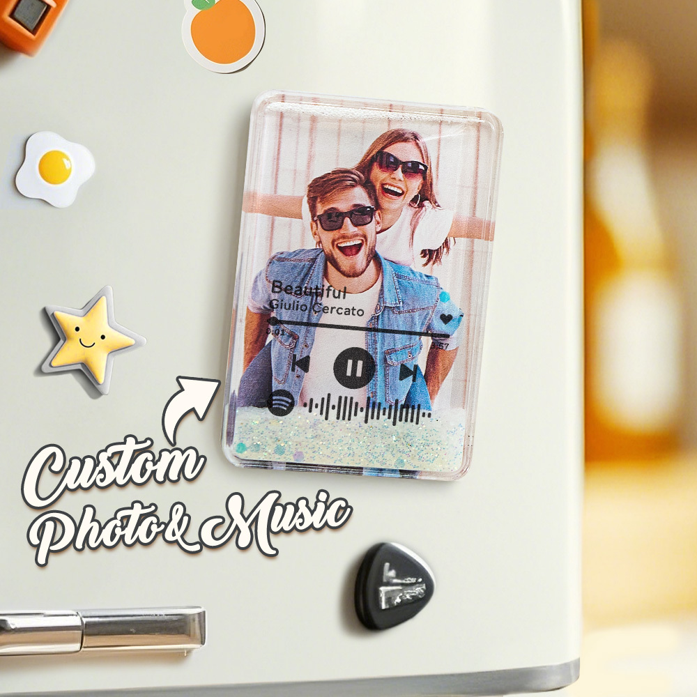 Custom Quicksand Fridge Magnet With Music Personalized Photo Refrigerator Magnet Home Decoration Gift for Couple