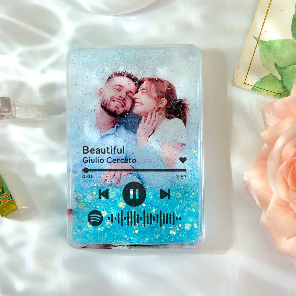 Custom Quicksand Fridge Magnet With Music Personalized Photo Refrigerator Magnet Home Decoration Gift for Couple