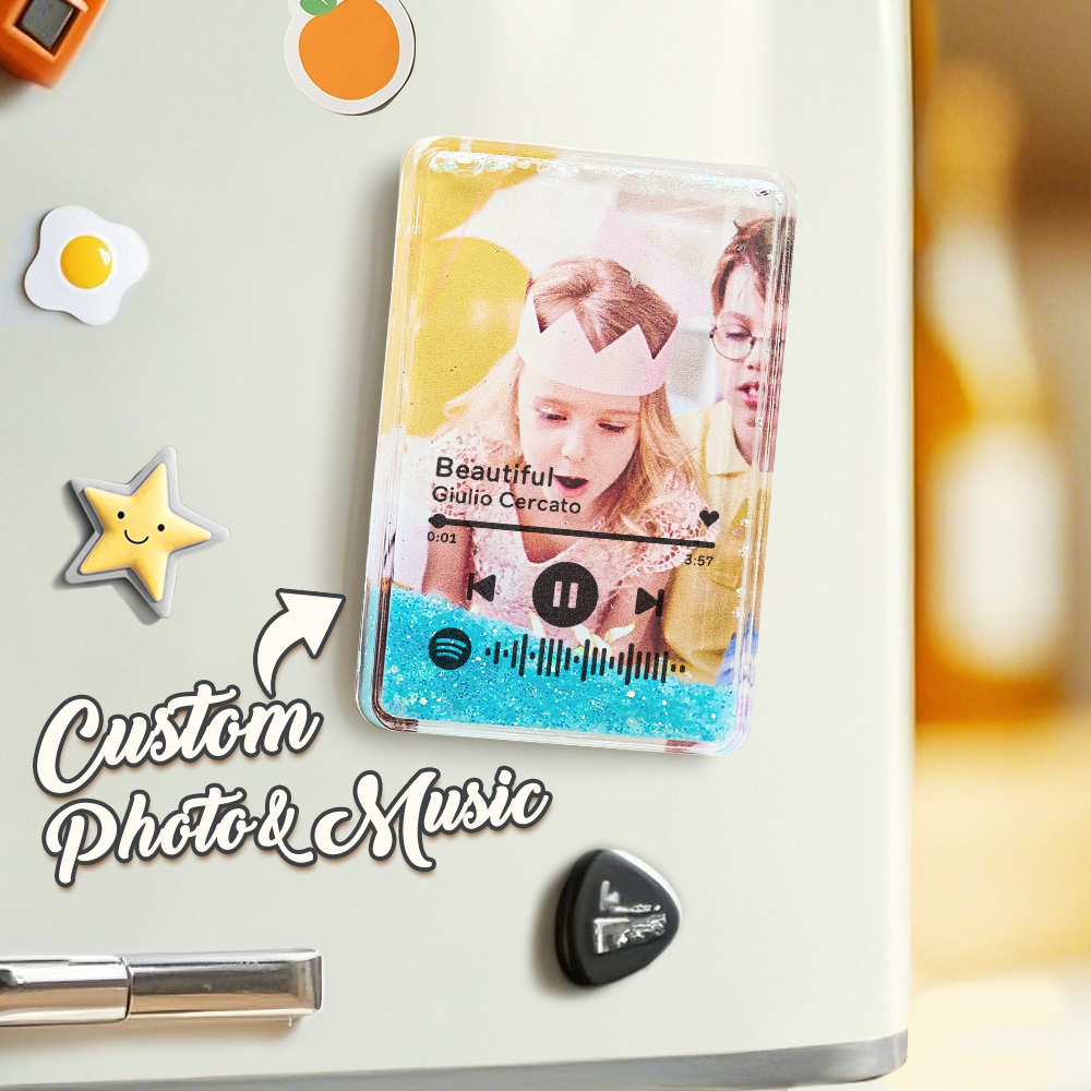Custom Quicksand Fridge Magnet With Music Personalized Photo Refrigerator Magnet Home Decoration Gift for Couple