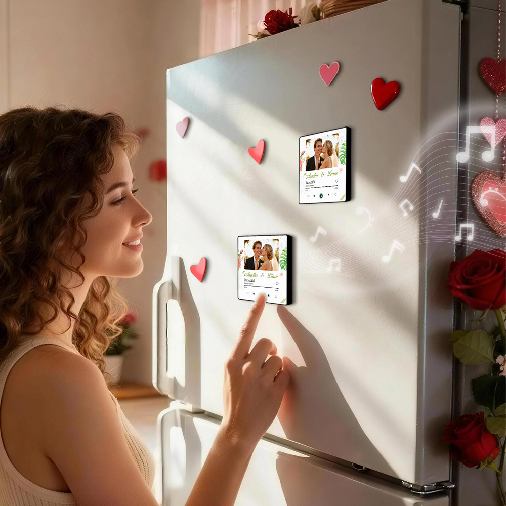 New 4.0 Upgrade Custom Music Fridge Magnet Colorful Frame Album Fridge Magnet Can Play Songs Gift for Couple Can Upload Your Music