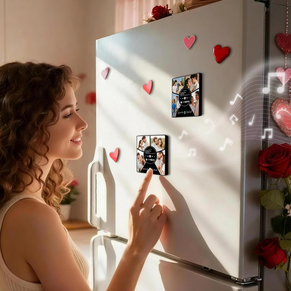 New 4.0 Upgrade Custom Music Fridge Magnet Colorful Frame Album Fridge Magnet Can Play Songs Gift for Couple Can Upload Your Music