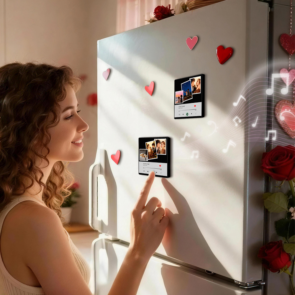 New 4.0 Upgrade Custom Music Fridge Magnet Colorful Frame Album Fridge Magnet Can Play Songs Gift for Couple Can Upload Your Music