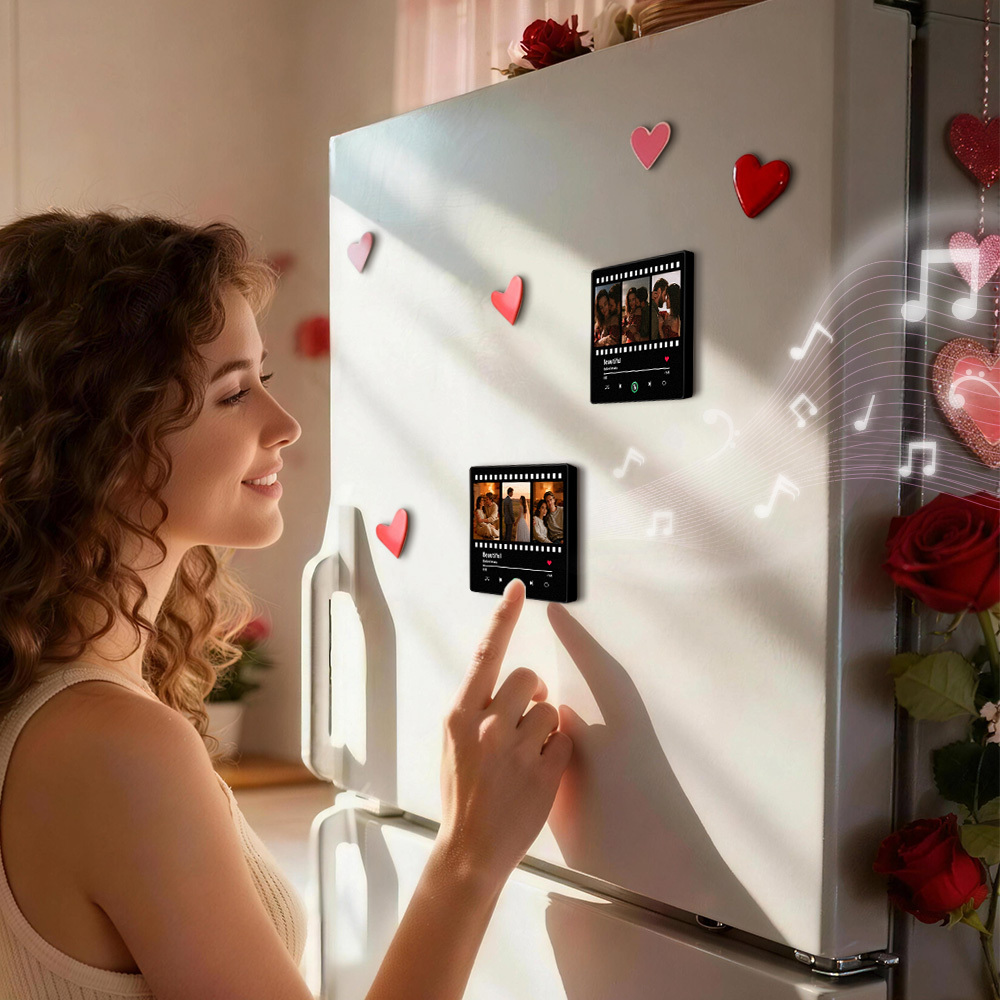 New 4.0 Upgrade Custom Music Fridge Magnet Colorful Frame Album Fridge Magnet Can Play Songs Gift for Couple Can Upload Your Music
