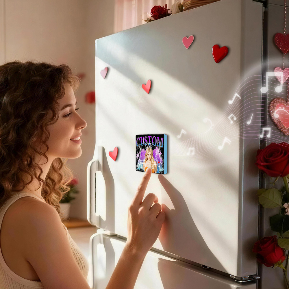 New 4.0 Upgrade Custom Music Fridge Magnet Colorful Frame Album Fridge Magnet Can Play Songs Gift for Couple Can Upload Your Music