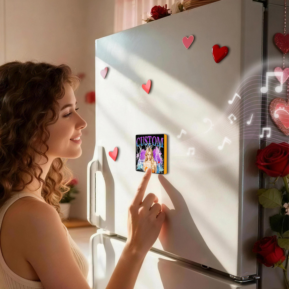 New 4.0 Upgrade Custom Music Fridge Magnet Colorful Frame Album Fridge Magnet Can Play Songs Gift for Couple Can Upload Your Music