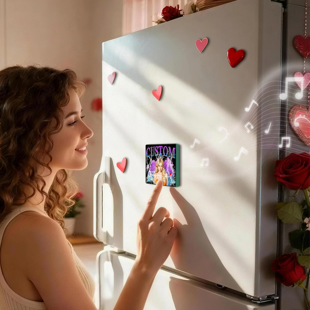 New 4.0 Upgrade Custom Music Fridge Magnet Colorful Frame Album Fridge Magnet Can Play Songs Gift for Couple Can Upload Your Music