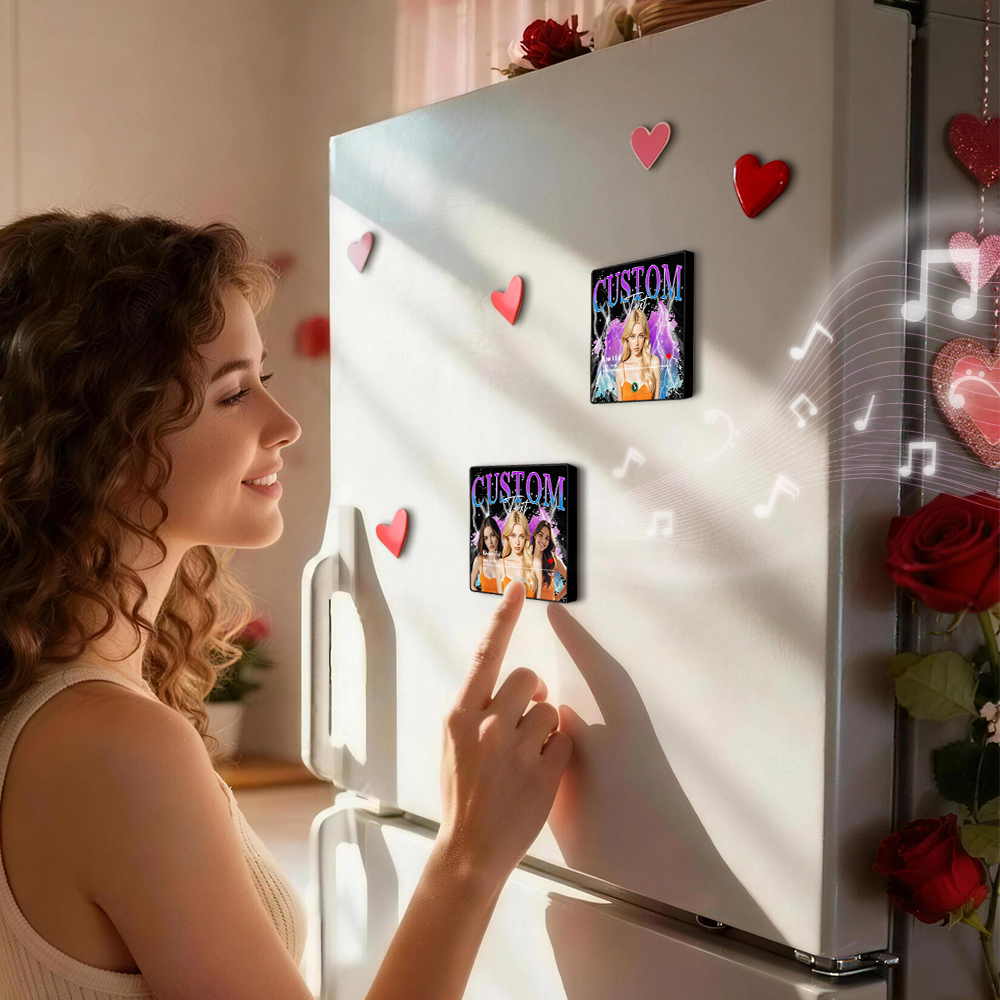 New 4.0 Upgrade Custom Music Fridge Magnet Colorful Frame Album Fridge Magnet Can Play Songs Gift for Couple Can Upload Your Music