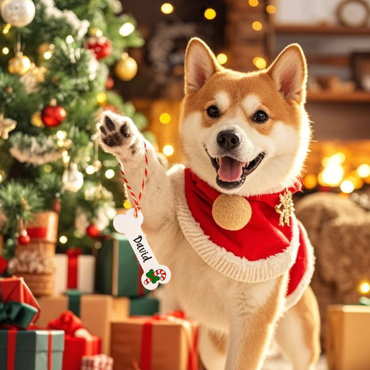 Christmas Ornament with Text Personalised Dog Bone Home Decorations for Pet Lover - MyFaceBoxer