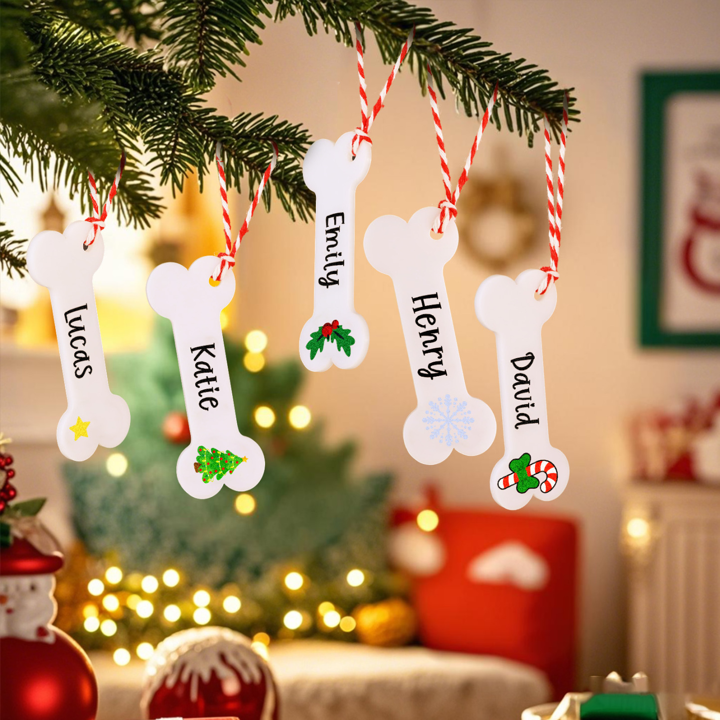 Christmas Ornament with Text Personalised Dog Bone Home Decorations for Pet Lover - MyFaceBoxer