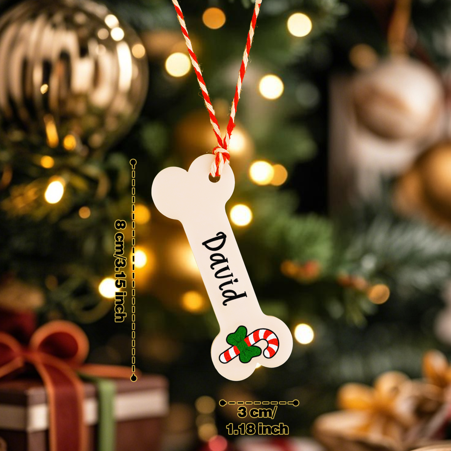 Christmas Ornament with Text Personalised Dog Bone Home Decorations for Pet Lover - MyFaceBoxer