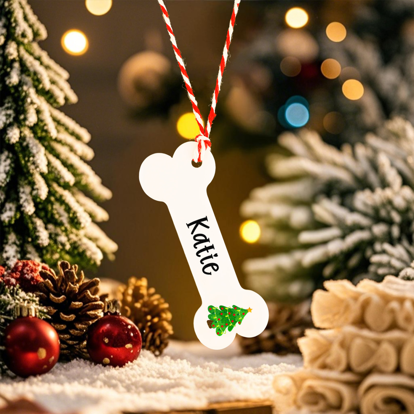 Christmas Ornament with Text Personalised Dog Bone Home Decorations for Pet Lover - MyFaceBoxer
