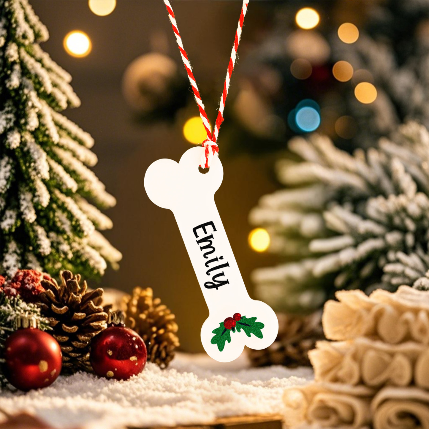 Christmas Ornament with Text Personalised Dog Bone Home Decorations for Pet Lover - MyFaceBoxer