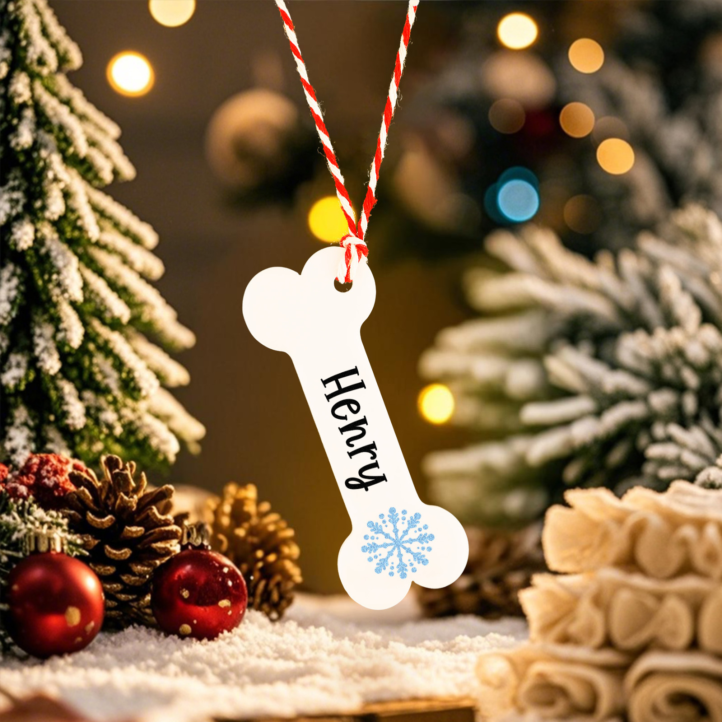 Christmas Ornament with Text Personalised Dog Bone Home Decorations for Pet Lover - MyFaceBoxer