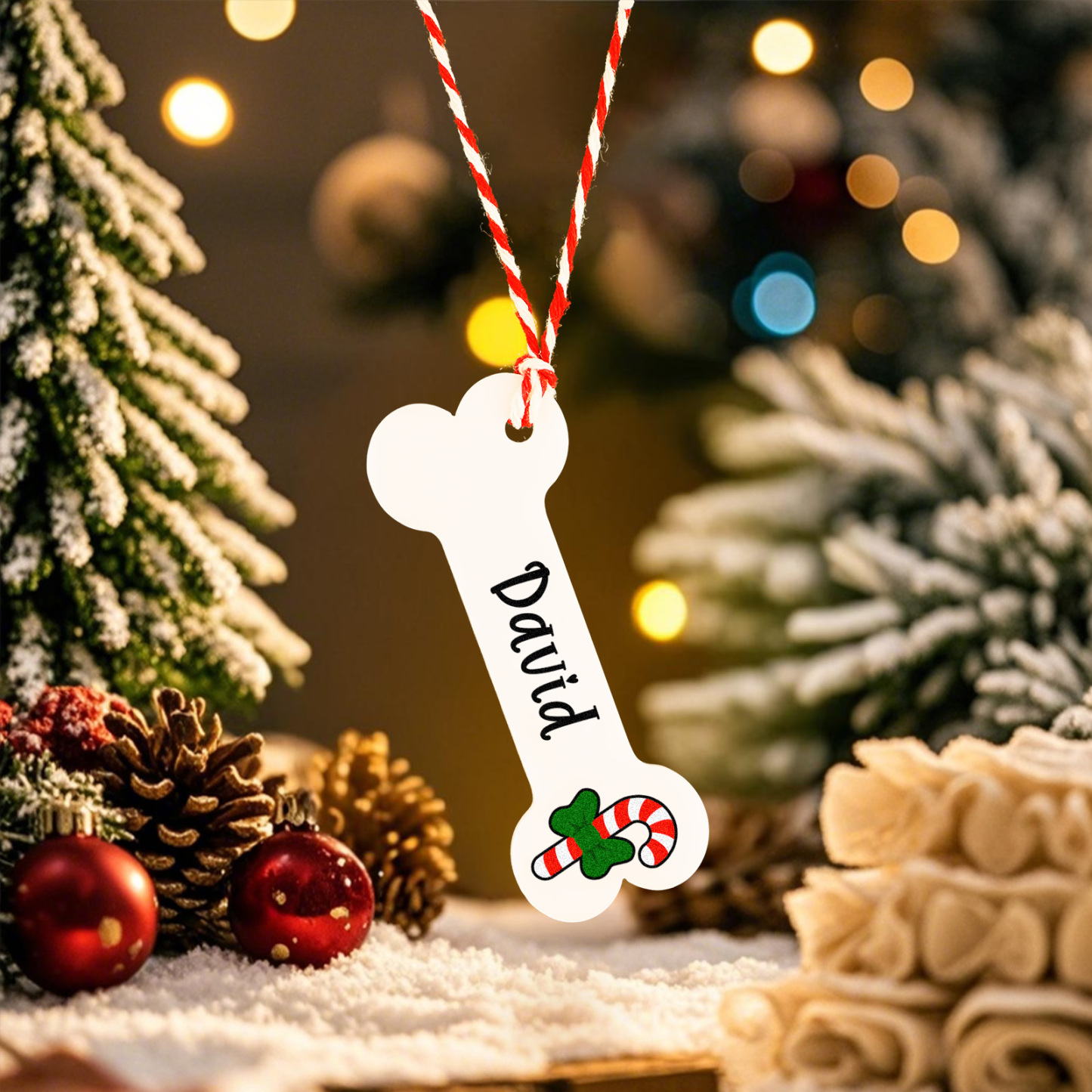 Christmas Ornament with Text Personalised Dog Bone Home Decorations for Pet Lover - MyFaceBoxer