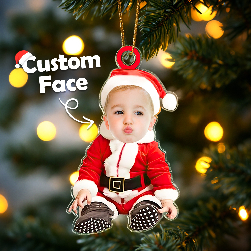 Personalized Photo Christmas Ornaments Acrylic Custom Baby Face Christmas Tree Ornaments Xmas Decoration Hanging Pendant Gifts - MyFaceBoxer