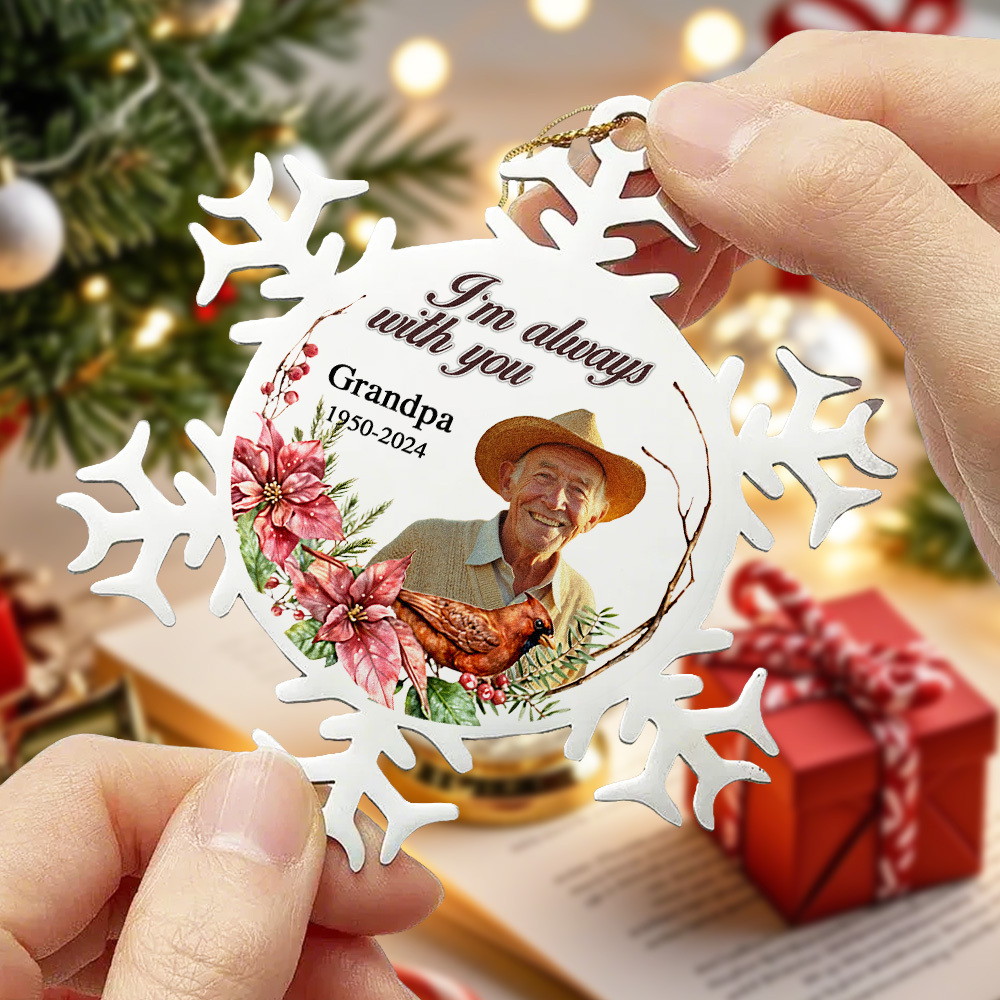 Custom Photo Memorial Ornament Personalized Snowflake Stainless Steel Christmas Ornament - MyFaceBoxer