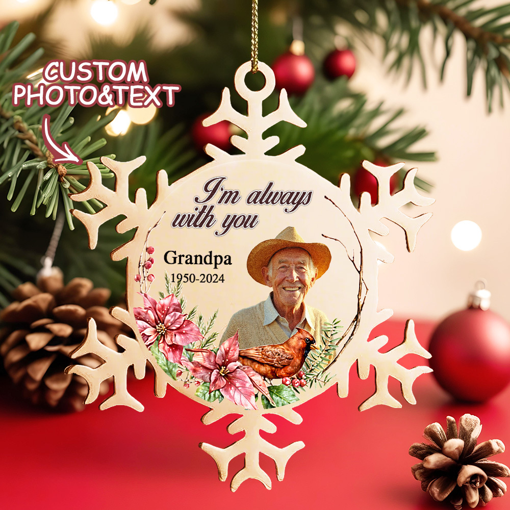 Custom Photo Memorial Ornament Personalized Snowflake Stainless Steel Christmas Ornament - MyFaceBoxer