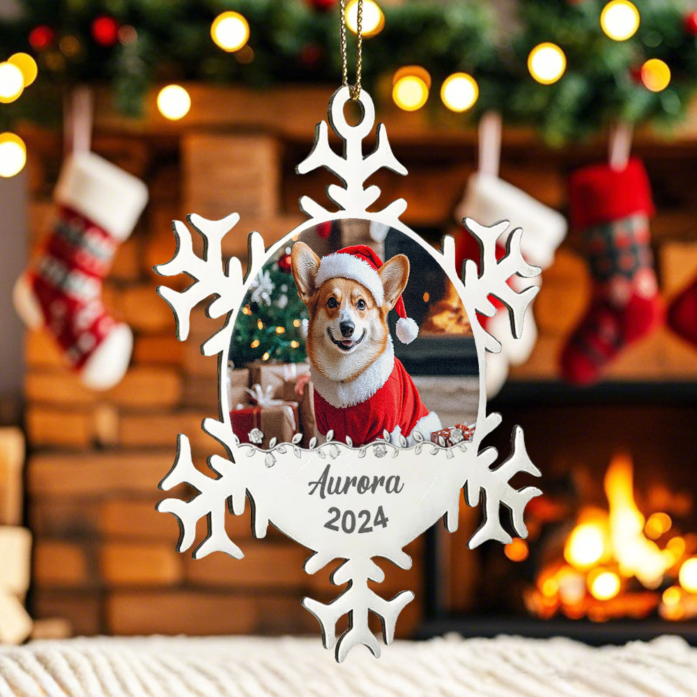 Custom Ornament Personalized Photo and Name Snowflake Stainless Steel Christmas Ornament for Pet Lover - MyFaceBoxer