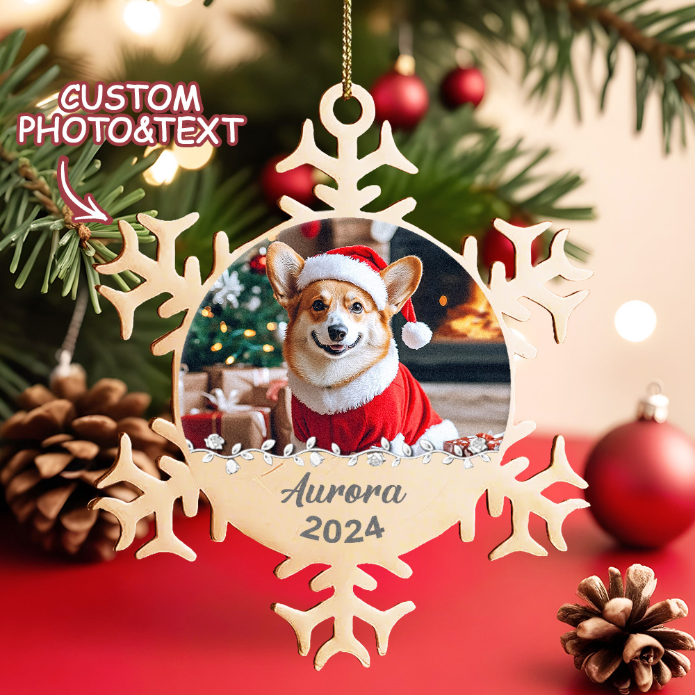 Custom Ornament Personalized Photo and Name Snowflake Stainless Steel Christmas Ornament for Pet Lover - MyFaceBoxer