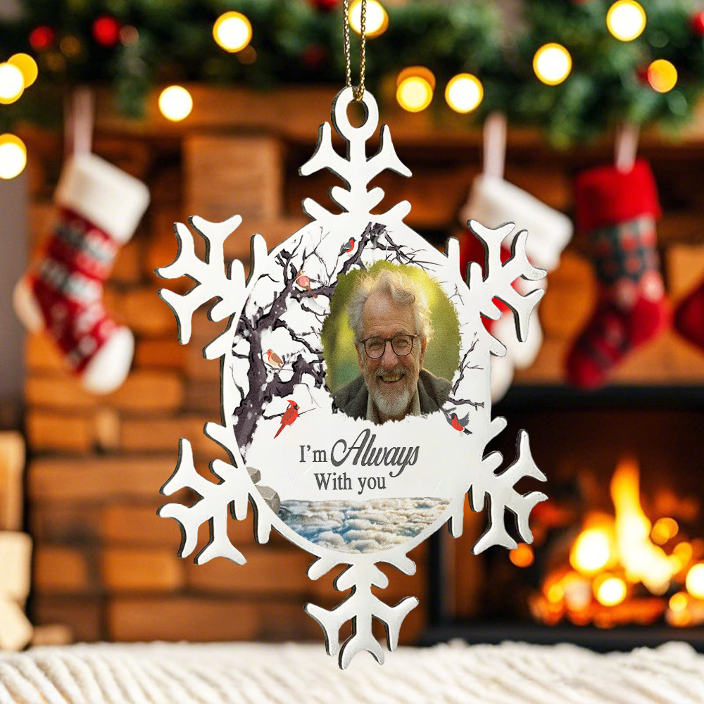Custom Photo Memorial Ornament Personalized Snowflake Stainless Steel Christmas Ornament I'm Always With You - MyFaceBoxer