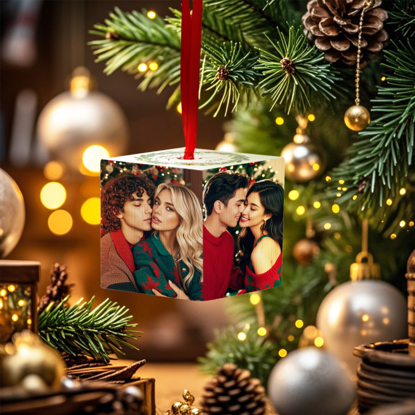 Custom Christmas Ornament Personalized 4 Photos Wood Ornament Gift for Family - MyFaceBoxer