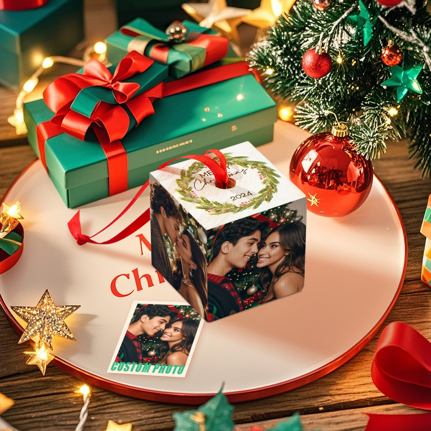 Custom Christmas Ornament Personalized 4 Photos Wood Ornament Gift for Family - MyFaceBoxer