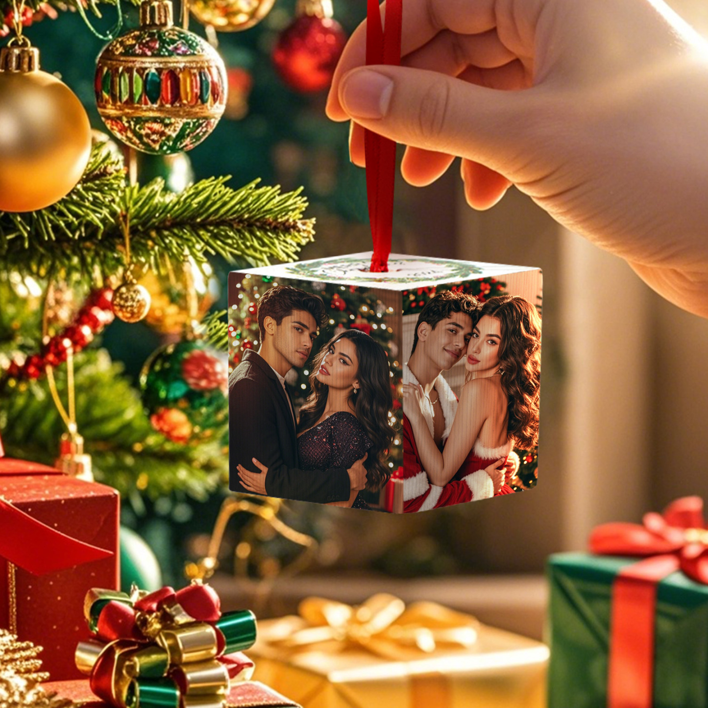 Custom Christmas Ornament Personalized 4 Photos Wood Ornament Gift for Family - MyFaceBoxer