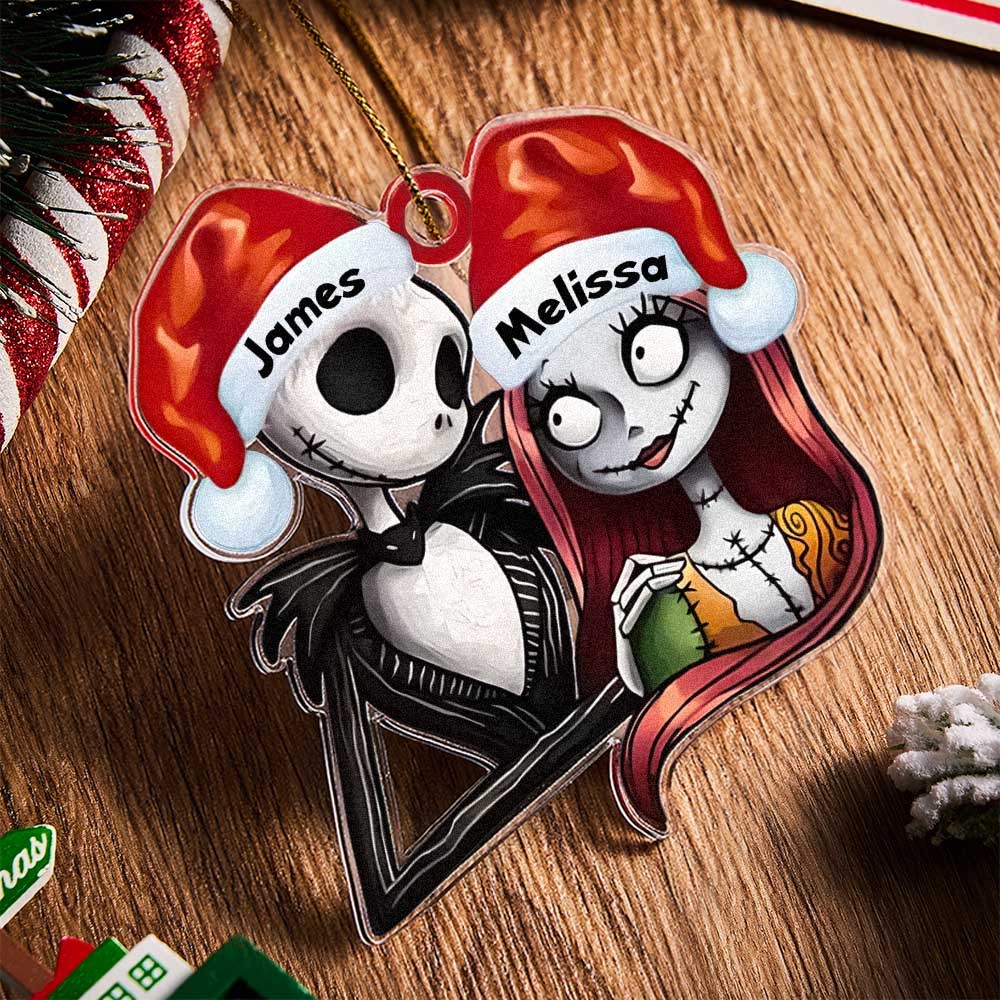 Custom Skull Christmas Ornament Ghost Personalized Couple With Name - MyFaceBoxer